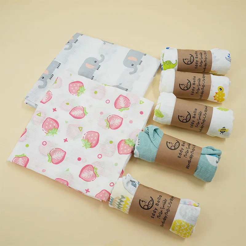 

Baby Muslin Gauze Bath Towel Infant Summer Cotton Soft 2 Layer Swaddle Blanket Cartoon Print Baby Stroller Cover Blankets