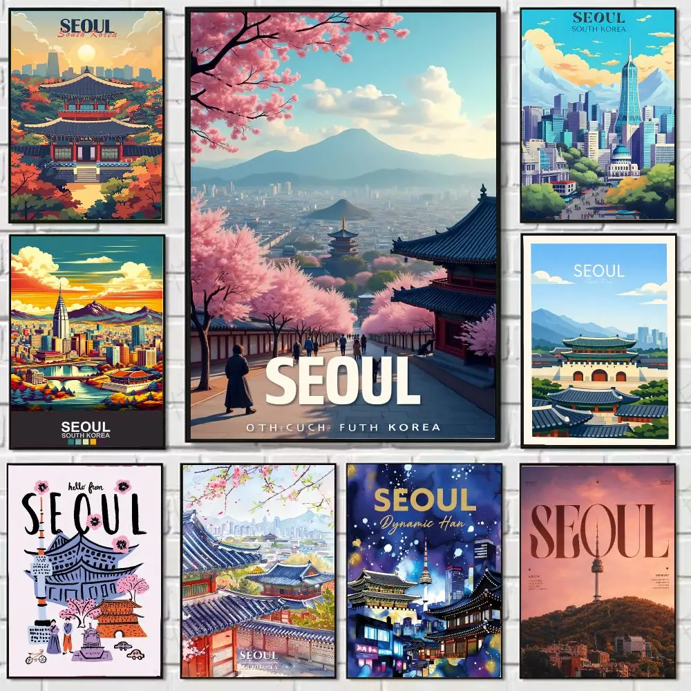 City modern S-Seoul Poster Stickers, suitable for game rooms, bedrooms, corridors, home wall art decor, gifts