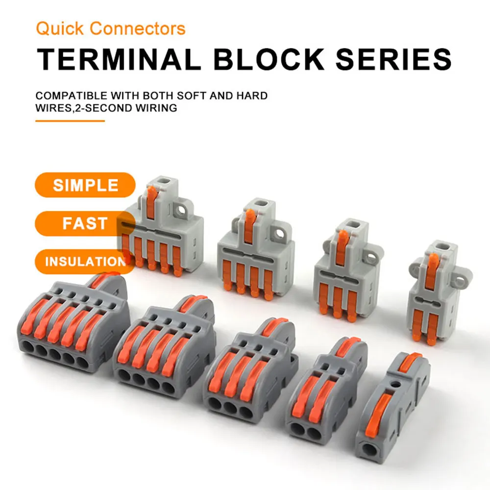 10PCS Quick Cable Wire Connectors 1 In Multiple Out Universal Compact Splitter Push-in Lever Terminal Block Home Junction Box