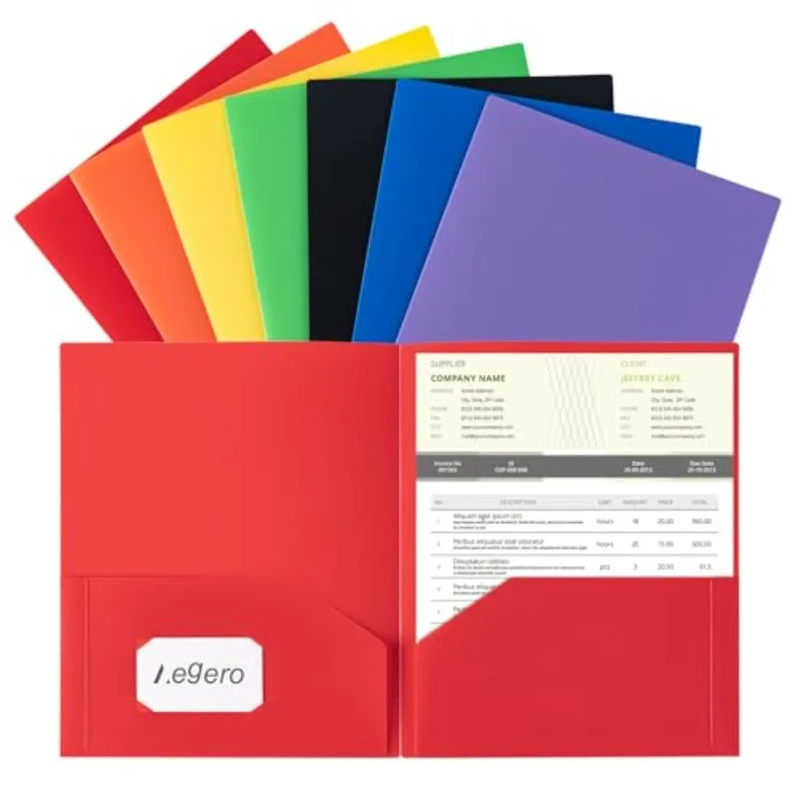 

Plastic Folders with Pockets 7 Pack, Assorted Colors,Durable Heavy Duty File Folders with Business Card Slot, 2-Pocket Folder f