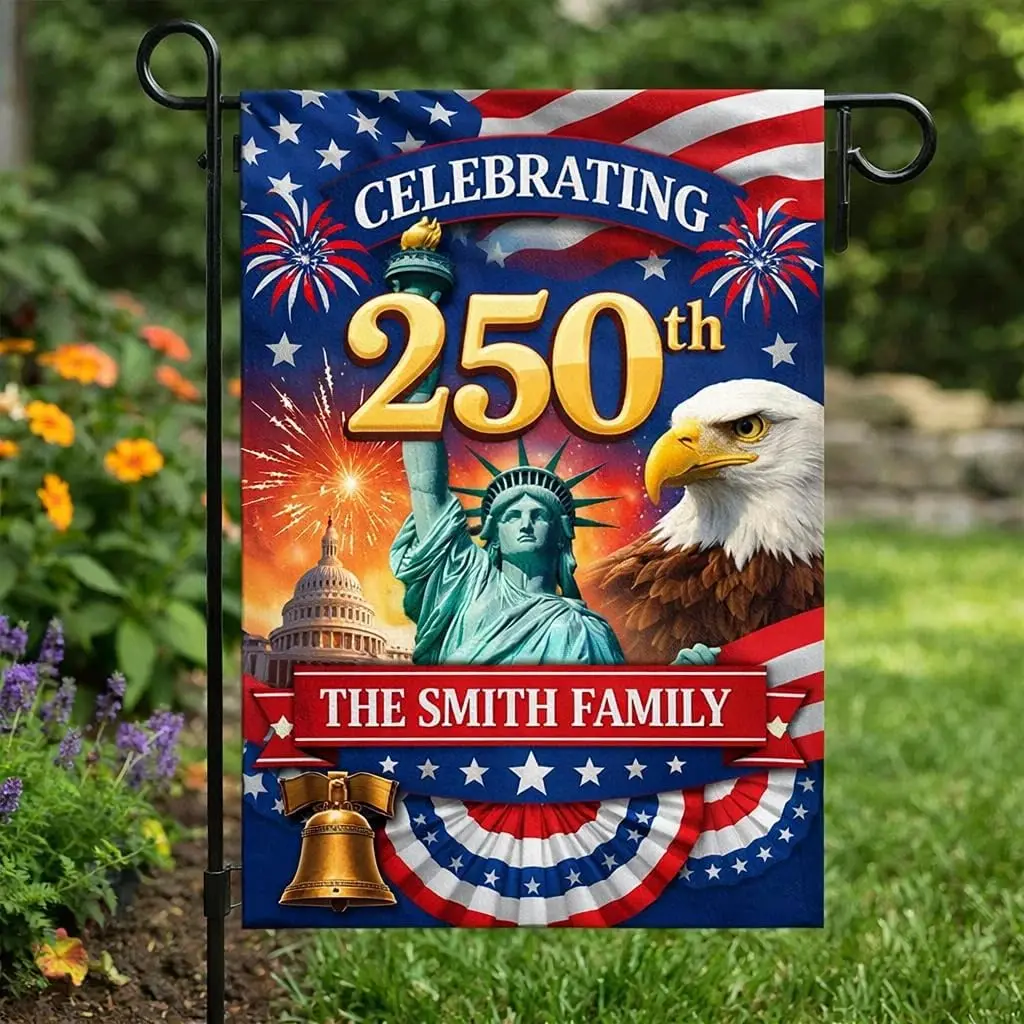 Personalized America 250th Anniversary Garden Flag Custom Family Name USA Semiquincentennial Outdoor Decorative Banners Four ZZM