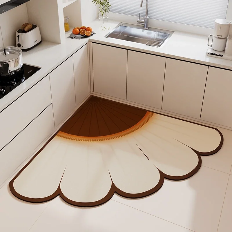 

Kitchen diatom mud carpet water oil absorbent washable floor mat irregular flower fan-shaped corner non-slip quick-drying rugs