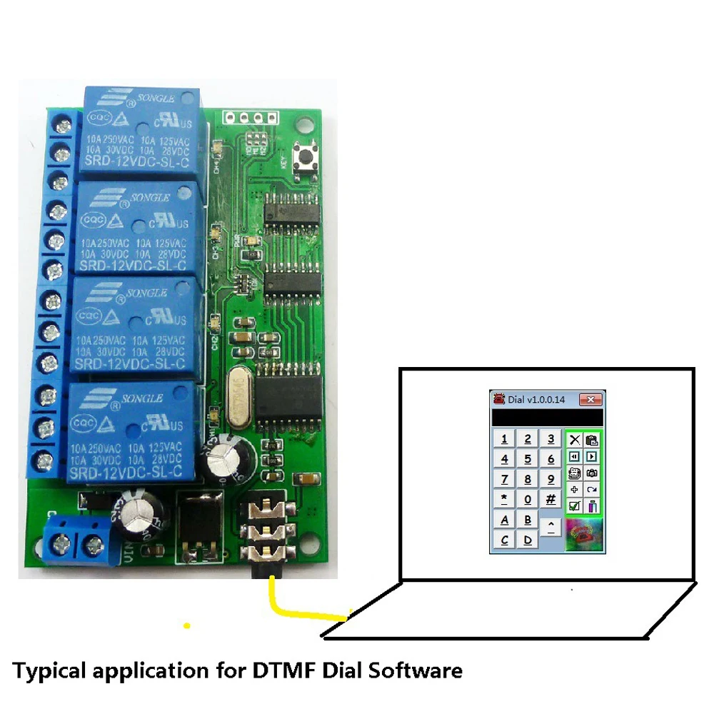 AD22B04 DC 12V 4 Channel Relay With 3.5MM Cable MT8870 DTMF Tone Signal Decoder Remote Control Relay Module For PLC Smart Home