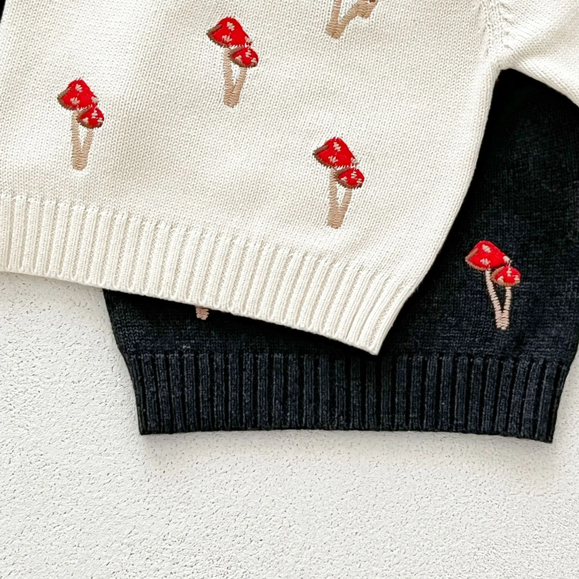 Autumn Newborn Infant Baby Girls Boy Knit Romper+Sweater Cartoon Embroidery Mushroom Rompers Kids Onepiece Fashion Baby Clothing