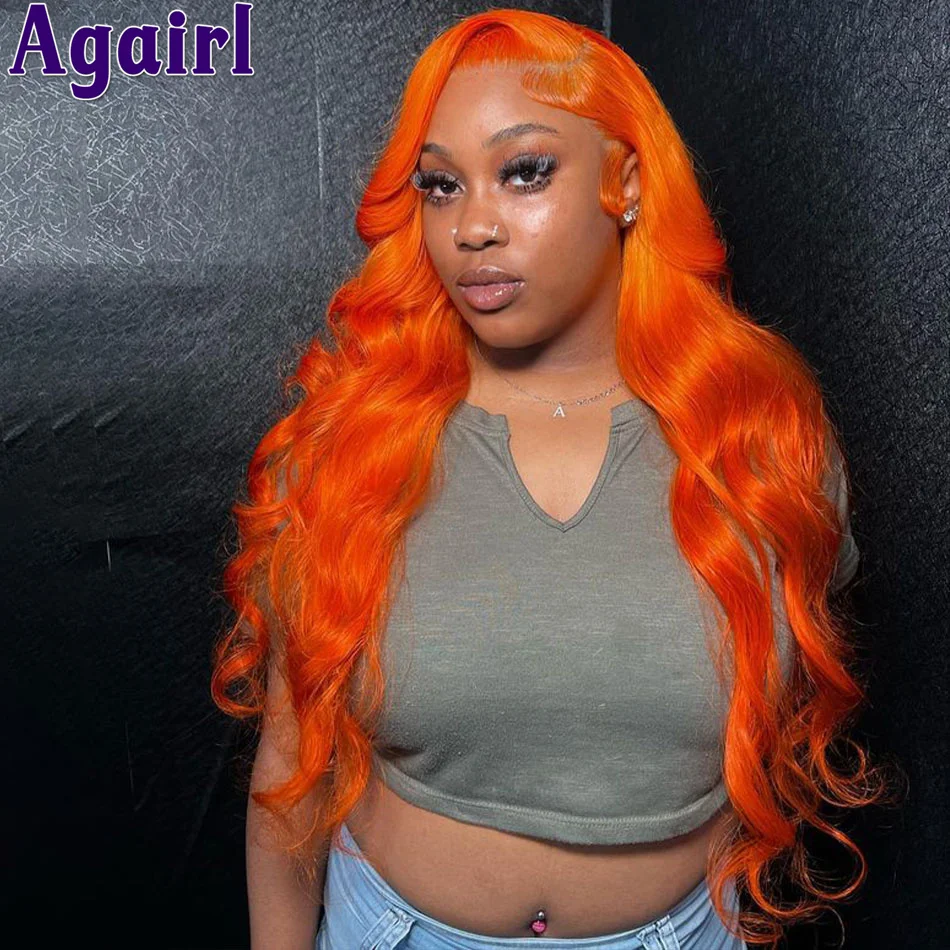 Lemon Orange Red 13X6 Body Wave Lace Frontal Wig Ready To Wear 13x4 Human Hair Lace Front Wig PrePlucke Transparent 6X4 Lace Wig