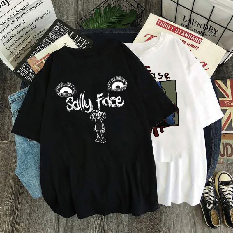 Funny Sally Face TShirt Harajuku Horror Game Tops Novelty Trend Cartoon Tee Women Men Oversized T-Shirt Roupas Masculinas