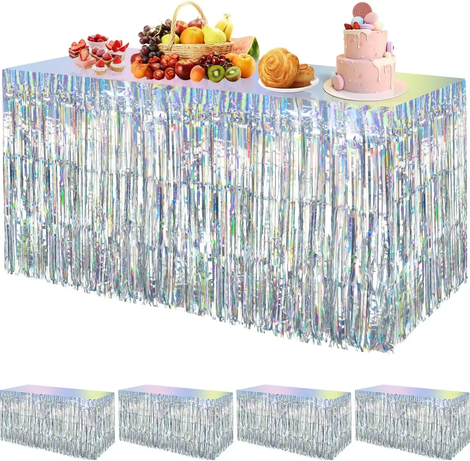 274 X 75CM Shiny Disposable Laser Rainbow Table Skirt for Birthday Wedding Baby Show Holiday Grand Event Disco Party Decoration
