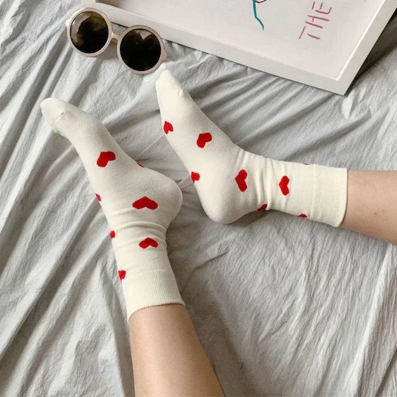 1/2pairs Sweet Girls Socks Cute Love Heart Cotton High Tube Ankle Short Soft Socks Women Spring Autumn Street Tide Crew Sock