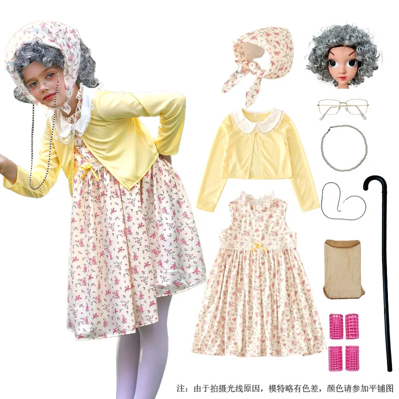 

Carnival Children's Clothing School 100 Days Grandma Suit Floral Skirt Funny Dress Cos Old Woman Clothing