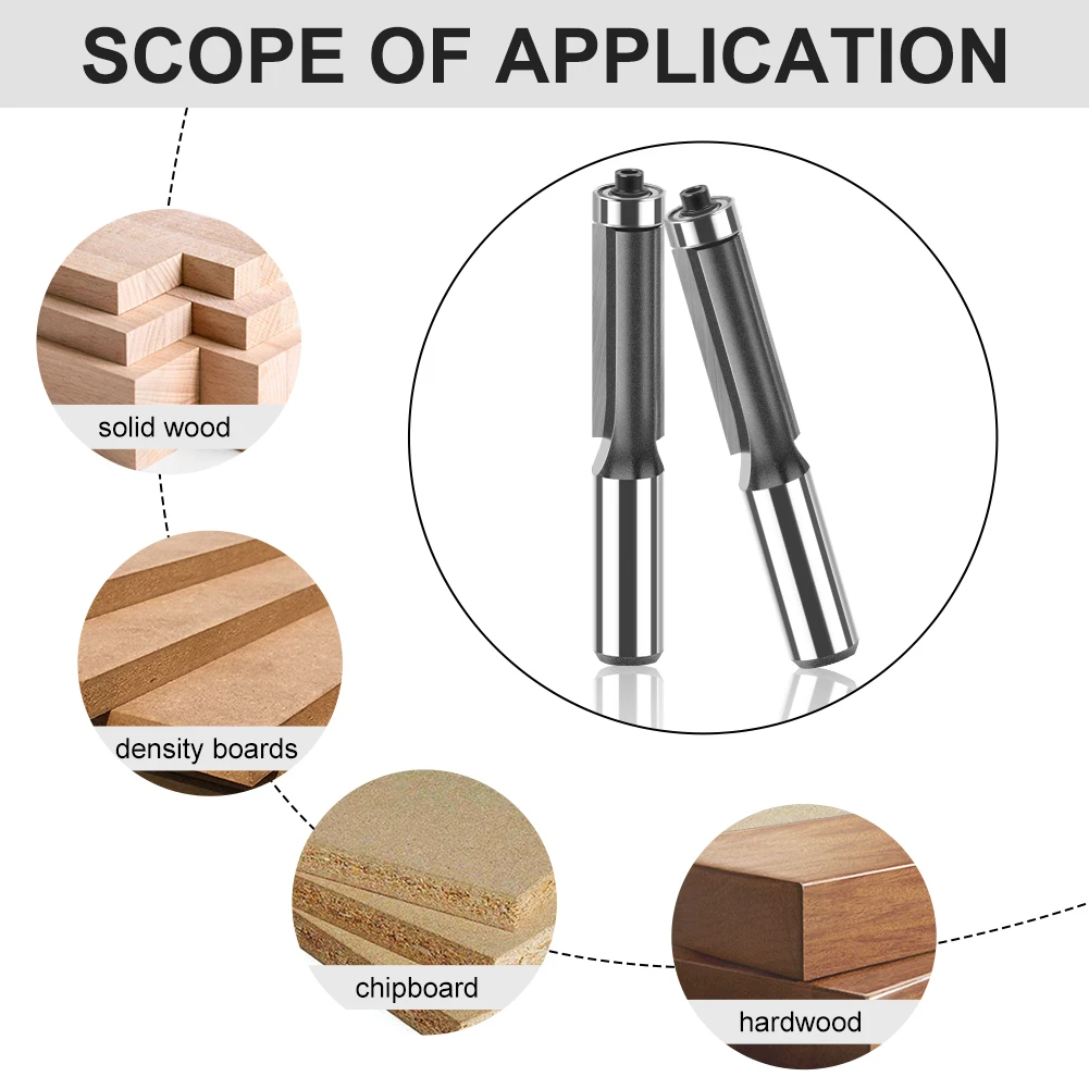 Imagem -05 - Shank Extra Long Straight Router Bit Grupo Rolamento Flush Trim Bits Fresa de Madeira Ferramentas para Carpintaria 12 mm em 2in