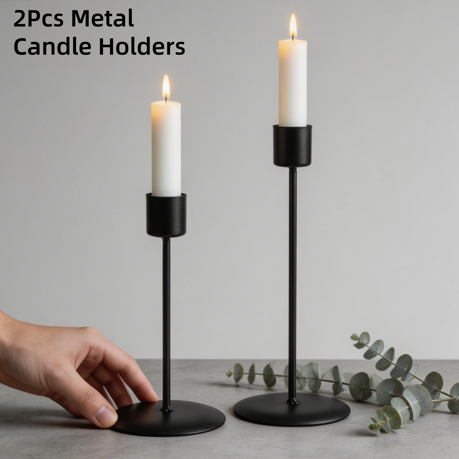 2Pcs Metal Candle Holders Candlestick Holder for Table Black Candle Holder for Home Wedding Dinning Party Anniversary Decor