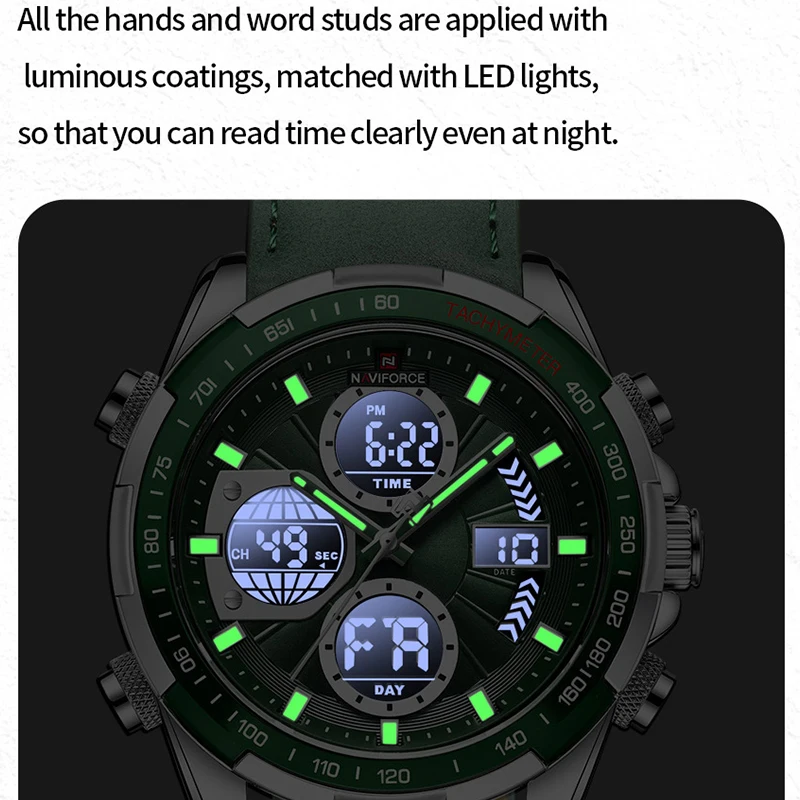 NAVIFORCE Top Military Quartz Watches for Men Luxury Sports Chronograph Watch Waterproof Clock Leather LED Digital WristWatch