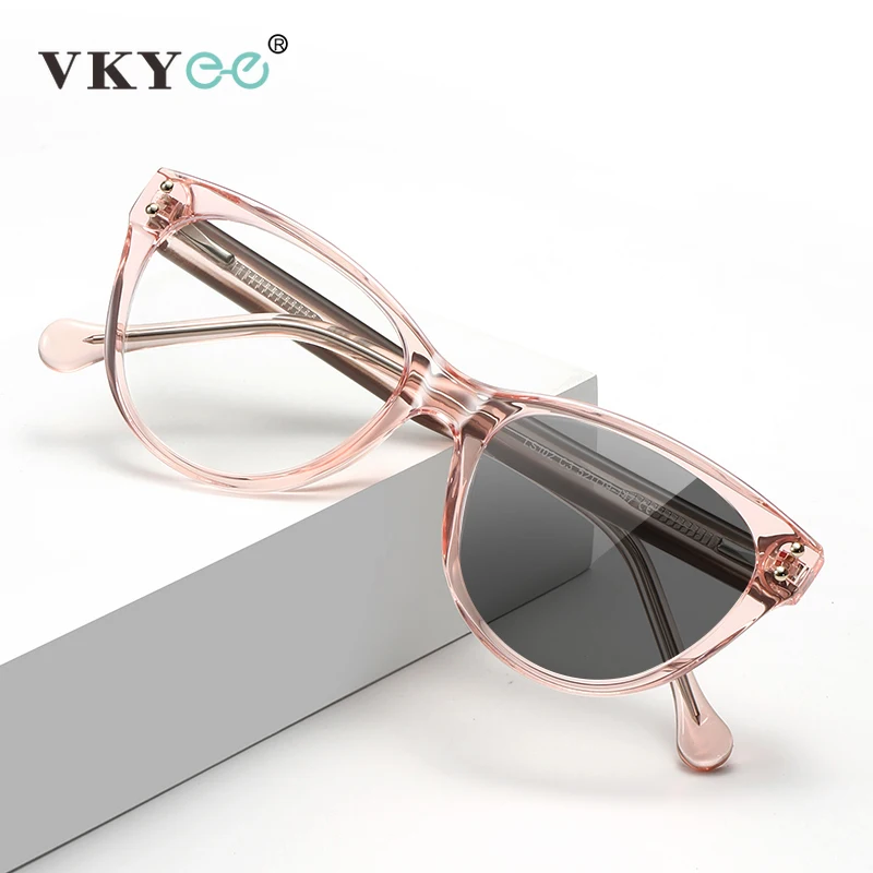 

VKYEE Fashion Color Frame Cat's Eye Anti-Blue Light Reading Glasses Women Customizable Photochromic Myopia Prescription LS102