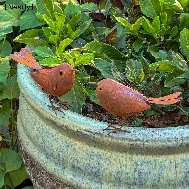 Rustic Metal Birds Outdoor Garden Decor Iron Art Birds Statue Metal Bird Ornament Courtyard Sculpture For Yard Patio Lawn〔Nest〕