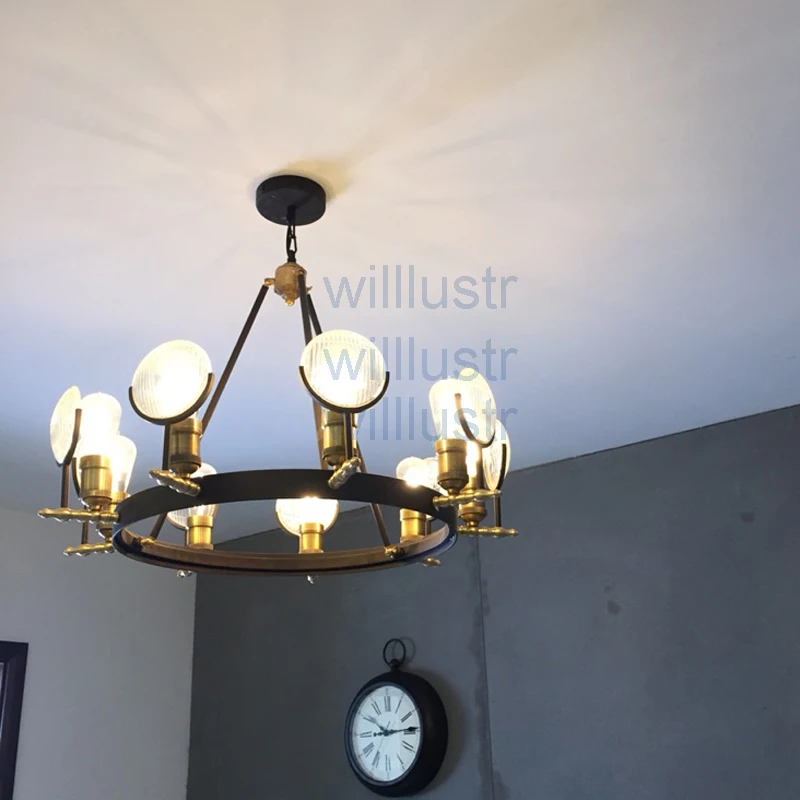 Imagem -04 - Vintage Ribbed Glass Shade Hanging Teto Candelabro Metal Antique Bronze Suspensão Luz Bar Café Hotel Casa