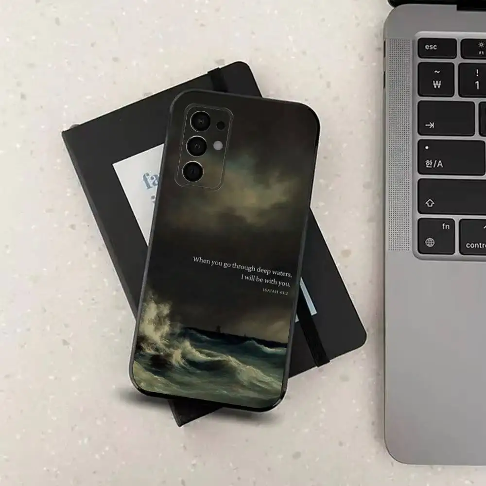 Etui na telefon Samsung Galaxy A73,31,32,72,41,53,52,71,22,5G,Note,J7,8,9 z miękkiego, czarnego materiału z motywem Isaiah 43:19.