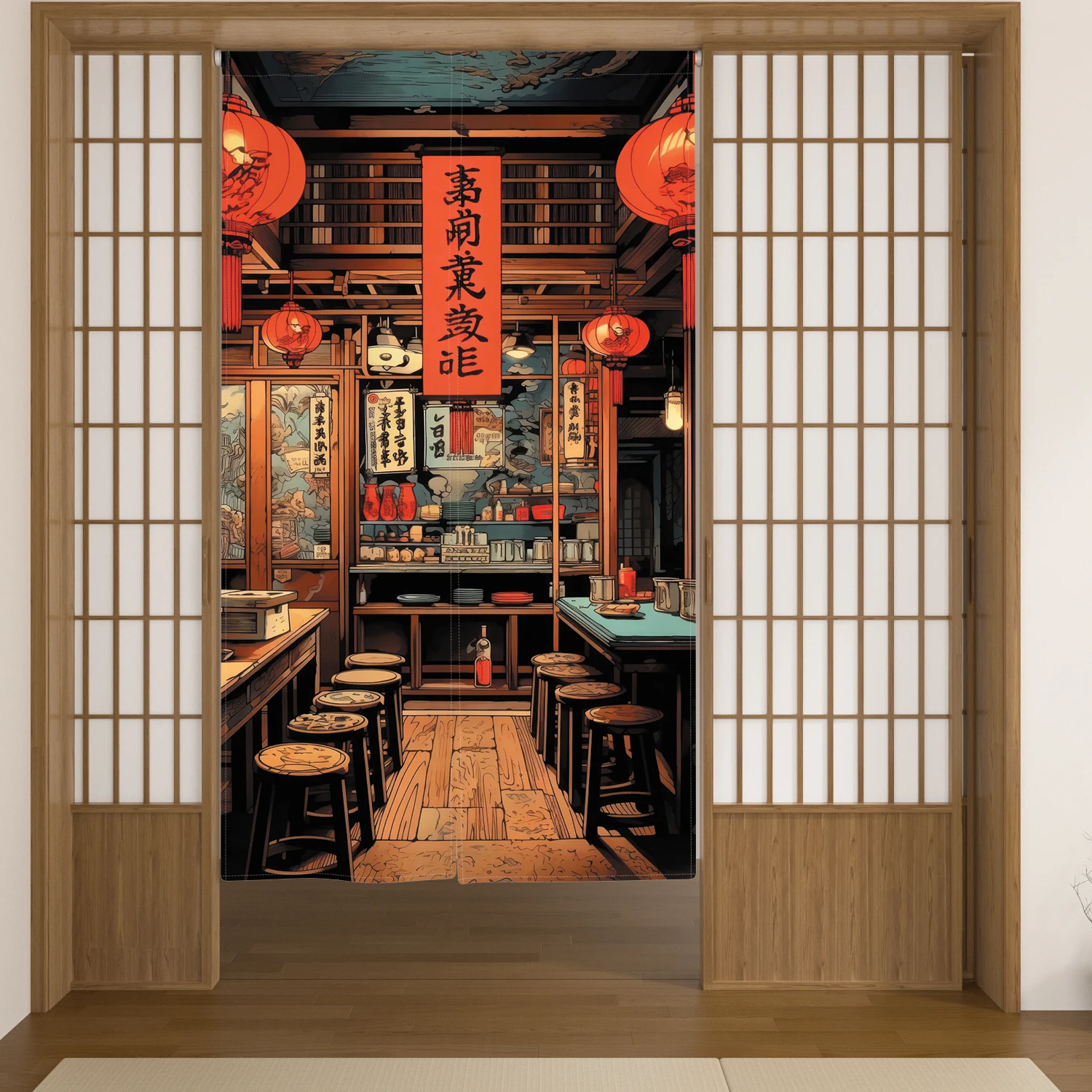 Japanese Izakaya Noren Door Curtain Street Lantern Dining Room Partition Linen Doorway Curtains Restaurant Entrance Half Curtain