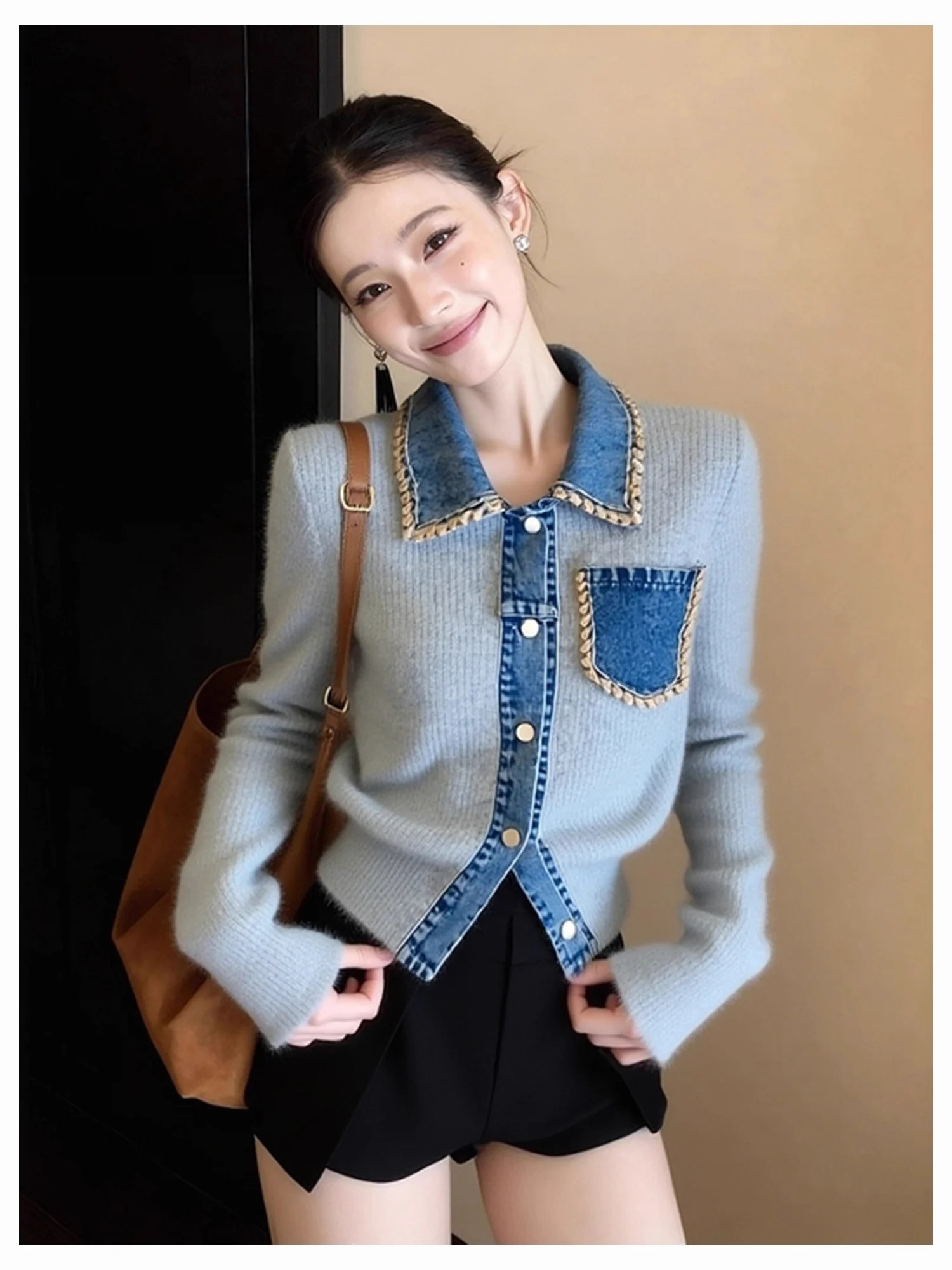 Malha de tricô com detalhes em - Jeans avaliação e preço
