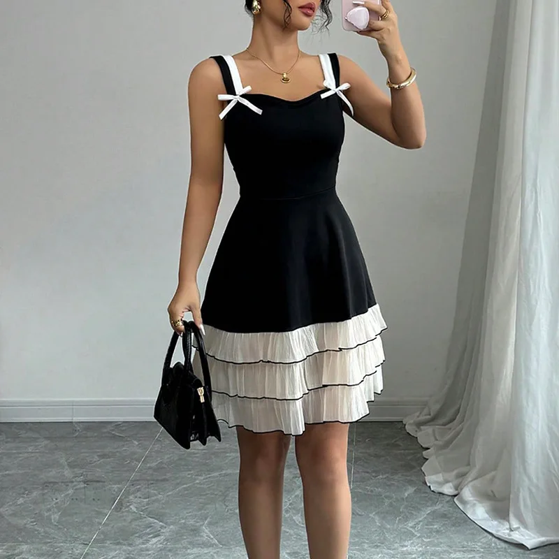 

Summer Fashion Women's Camisole Dress Slim Fit Patchwork Sleeveless A-line Skirt
