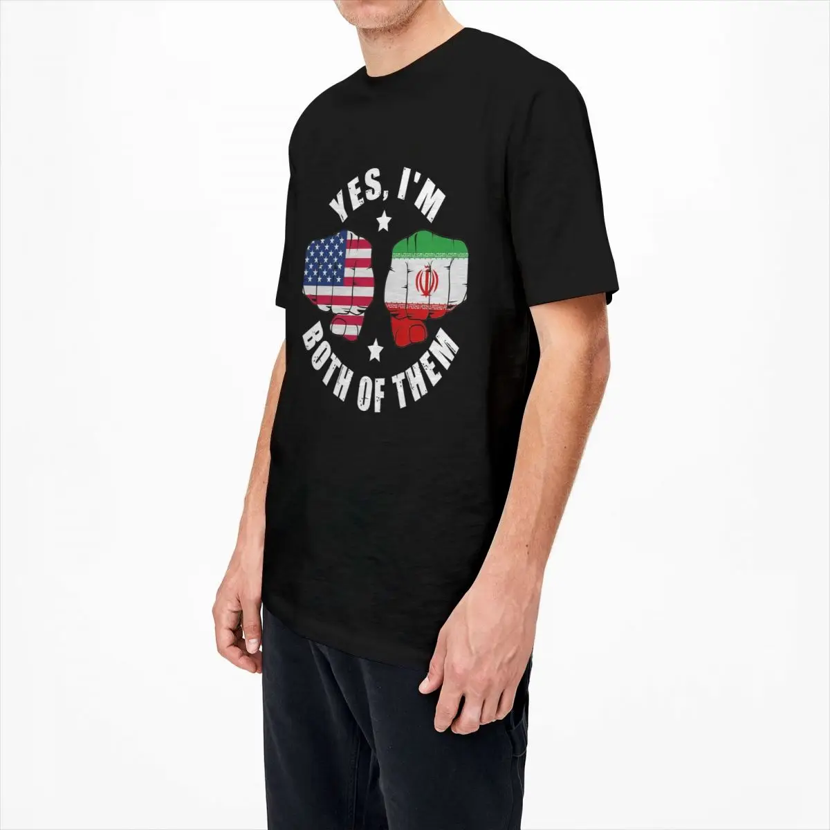 Half American Half Iranian Flag Yes I Am Both Of Them Cotton T-Shirts Tshirt Y2K Classic Design Short Sleeve Top Tees