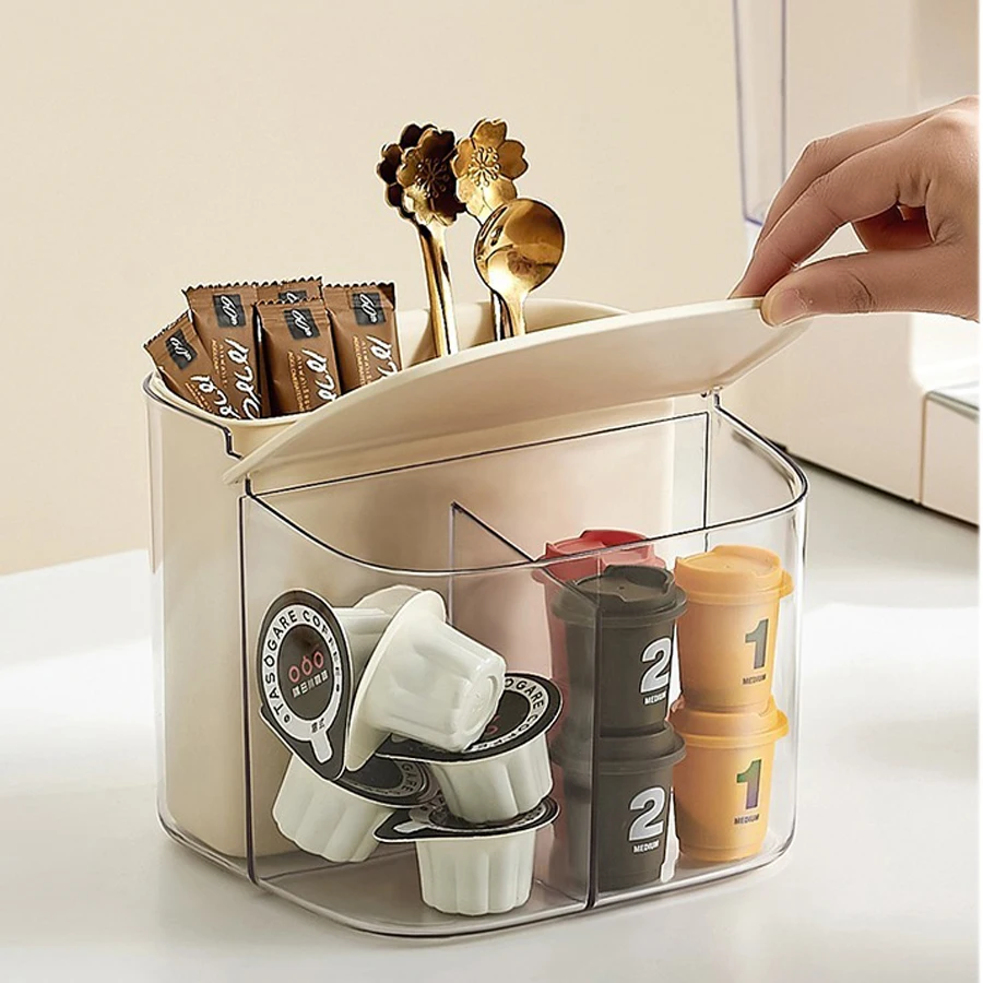 1PCS Desktop Capsule Organiser with Lid Dustproof Multi-functional Removable Tea Bag Holder Bathroom Organiser