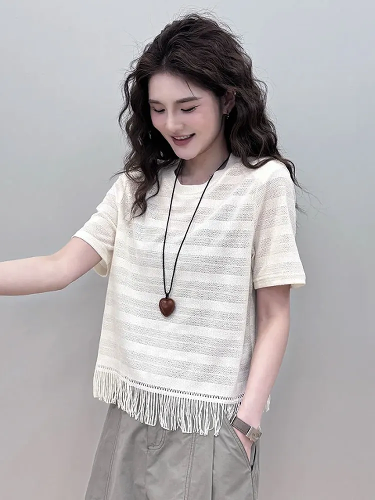 

Unique Design Beautiful Women's Short Sleeve T-Shirt Versatile Summer Fashion Slimming Effect Casual Commute Style Pure Color