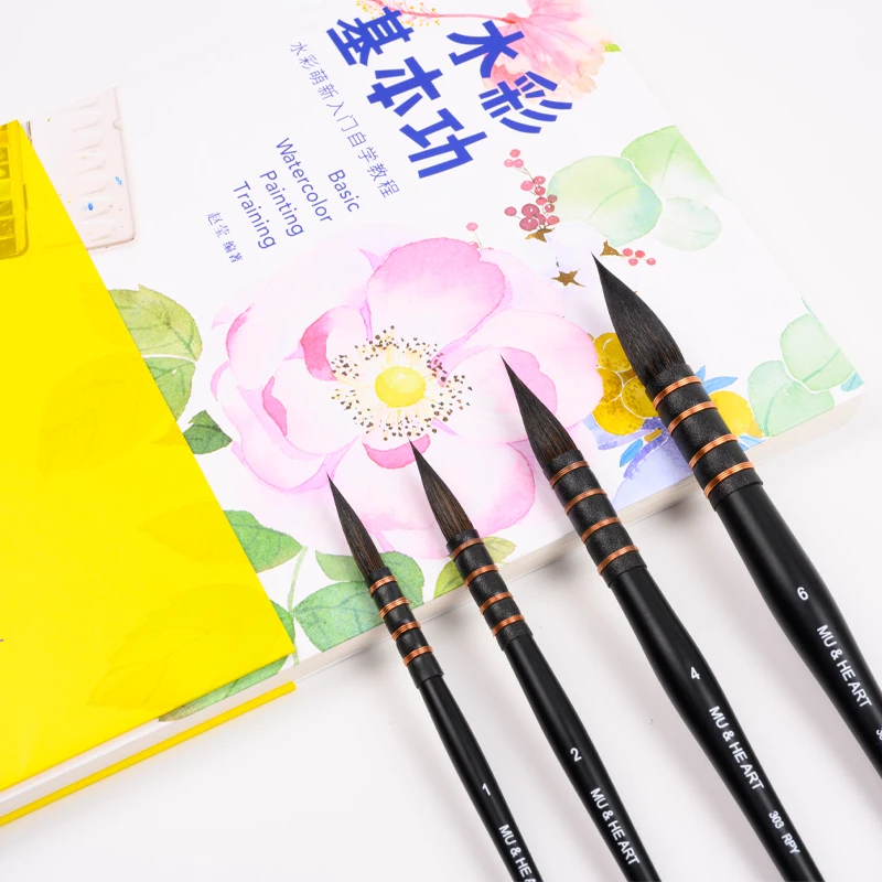 

Pony Hair Mixed Watercolor Painting Brush 1PC Mop Hook Pen Long Pointed Round Head Wooden Handle Black & Yellow 303RPY MU HE ART