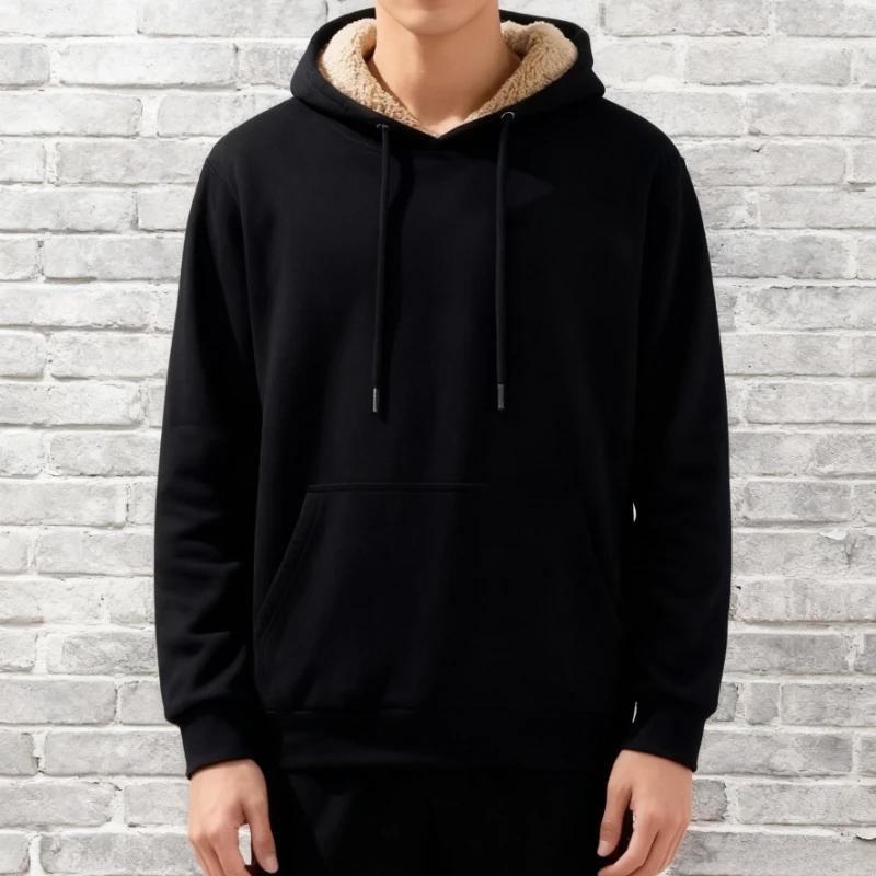 Harajuku جديد كنزة بغطاء رأس من الصوف الرجال الدافئة البلوز البلوز بلون عادية فضفاضة تناسب الشارع الشهير موضة ملابس خارجية الخريف الشتاء