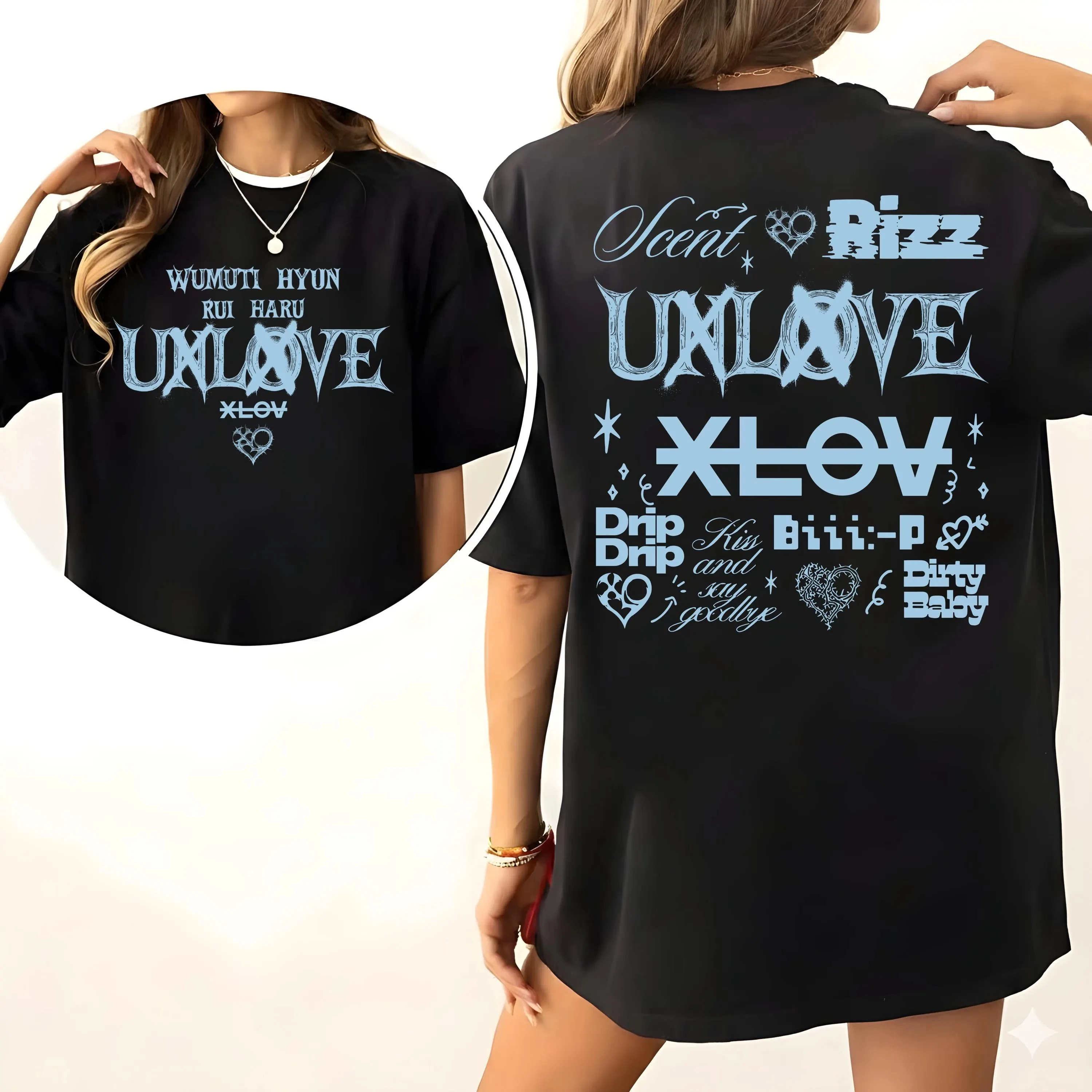 Camiseta Kpop XLOV UXLXVE com Tracklist para Homens e Mulheres, Moda Casual de Verão em Algodão Y2K, Top de Manga Curta com Gola Redonda, Streetwear