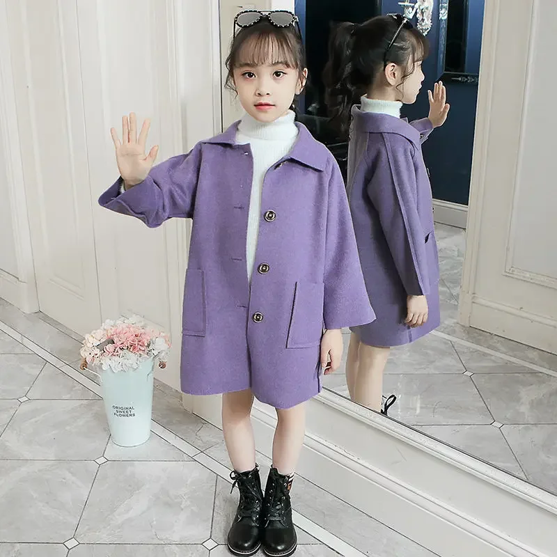 

Girl Woolen Coat Autumn Winter Thick Outwear Kids Wool Jackets Children Long Coats Fashion Winter Teenage Warm Jacke Wind Cloak