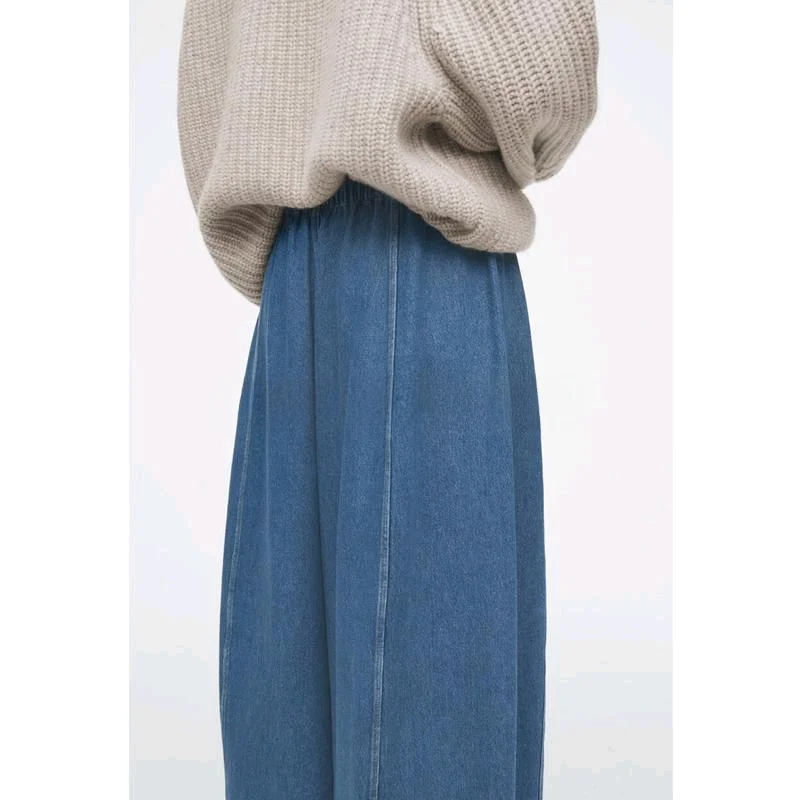 CS Spring New Casual Version Dstring Waist Denim Jeans Blue Wide Leg Pants Adult Wear Resistant Loose Fit Long Trousers