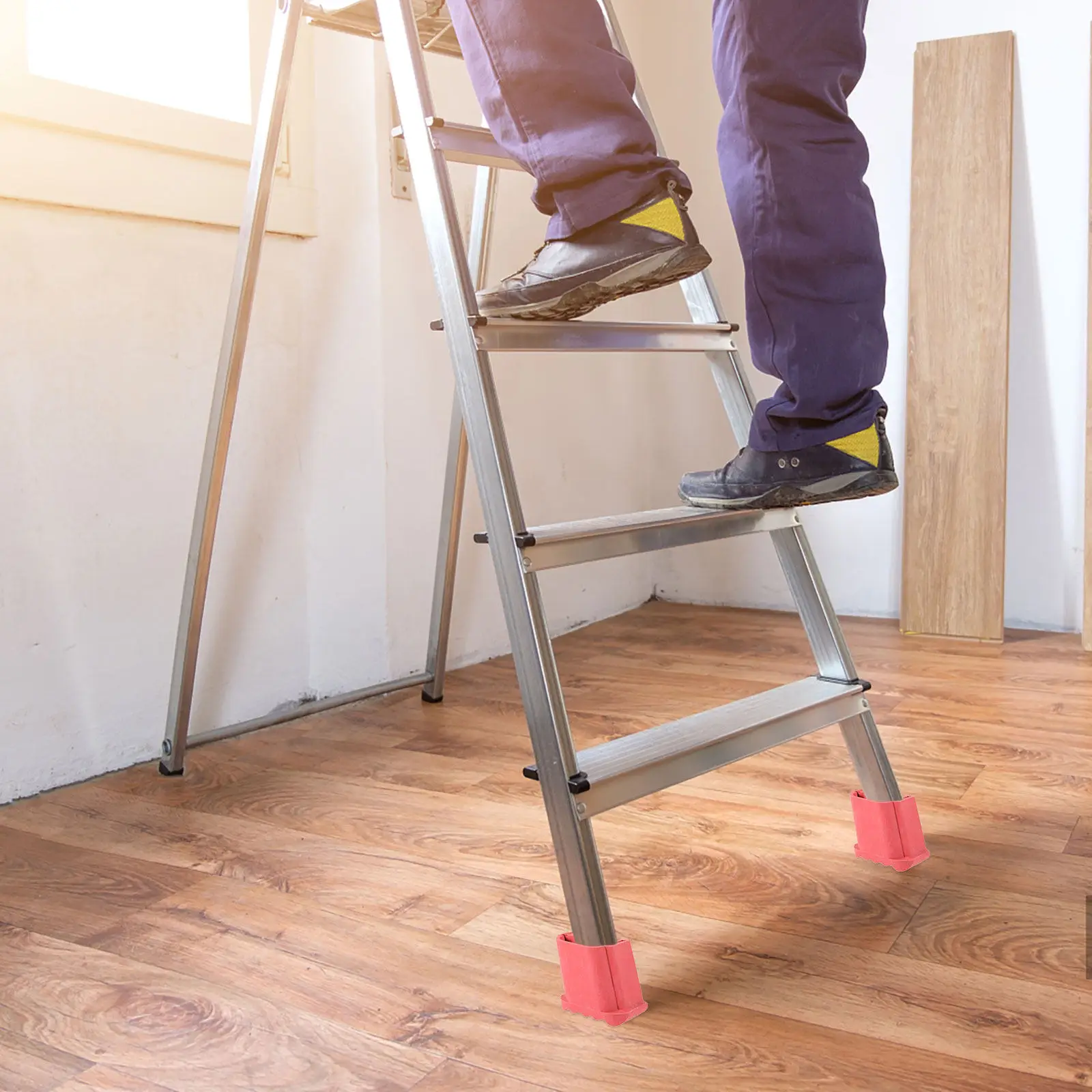 4Pcs Antiskid Ladder Feet Protectors Household Rubber Pads Non-Slip Covers for Extension Step Engineering Ladders Floor
