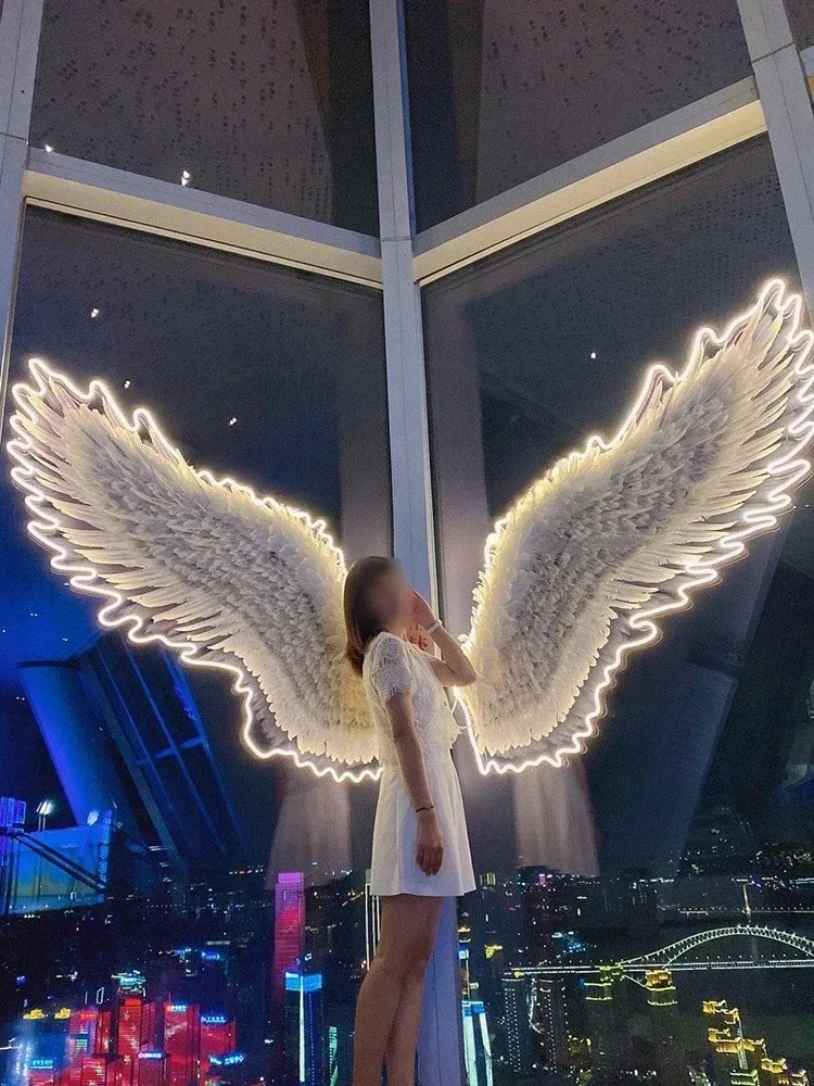 TTFeather Wings Background Wall Decoration Milk Tea Clock In Photo Activity Set, Angel Wings