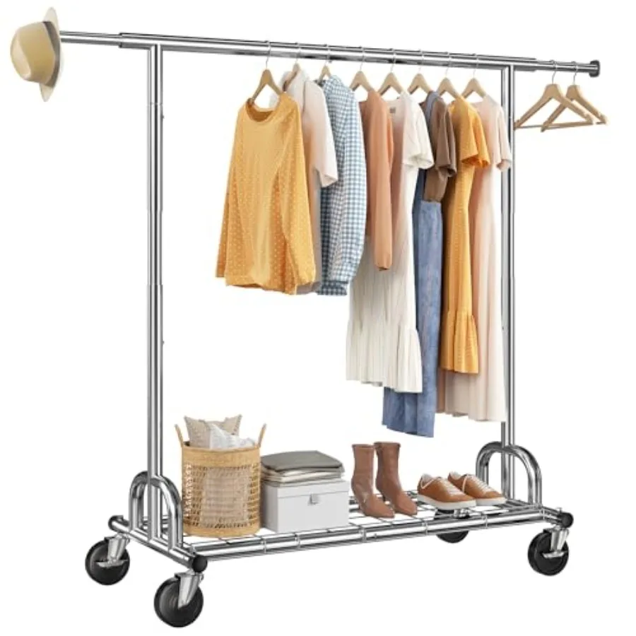 

Прочная вешалка для одежды с грузоподъемностью 484 фунта, сверхширокая металлическая стойка для одежды с прочными колесами для спальни, прачечной, коммерческого использования.