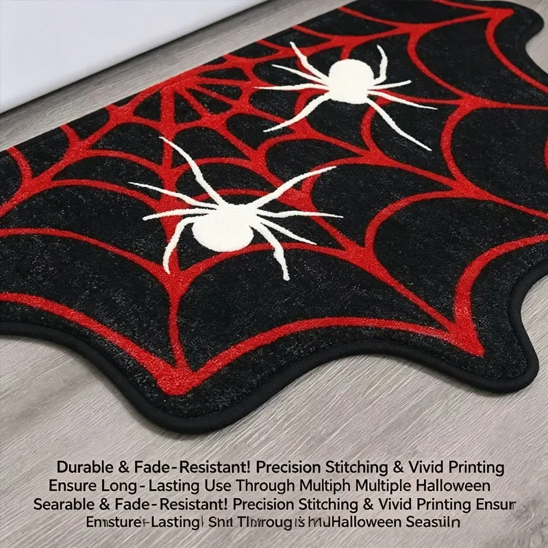 Halloween Spider Web Foot Mat Absorbent Non Slip Decorative Rug for Bathroom Living Room Porch Bedroom Door Washable Soft