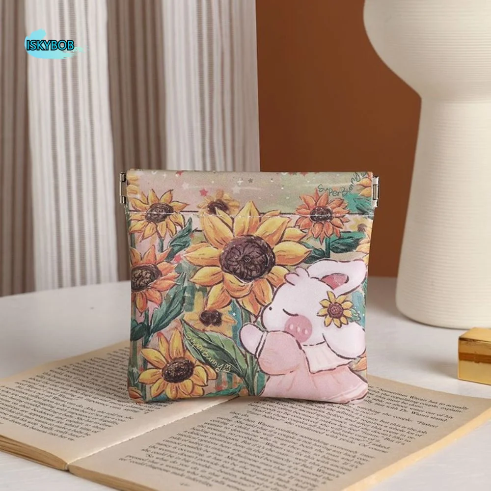 

Travel Supplies Pu Leather Mini Cosmetic Bag Print Flower Coin Purse Automatic Closed Self-closing Coin Bags Girls