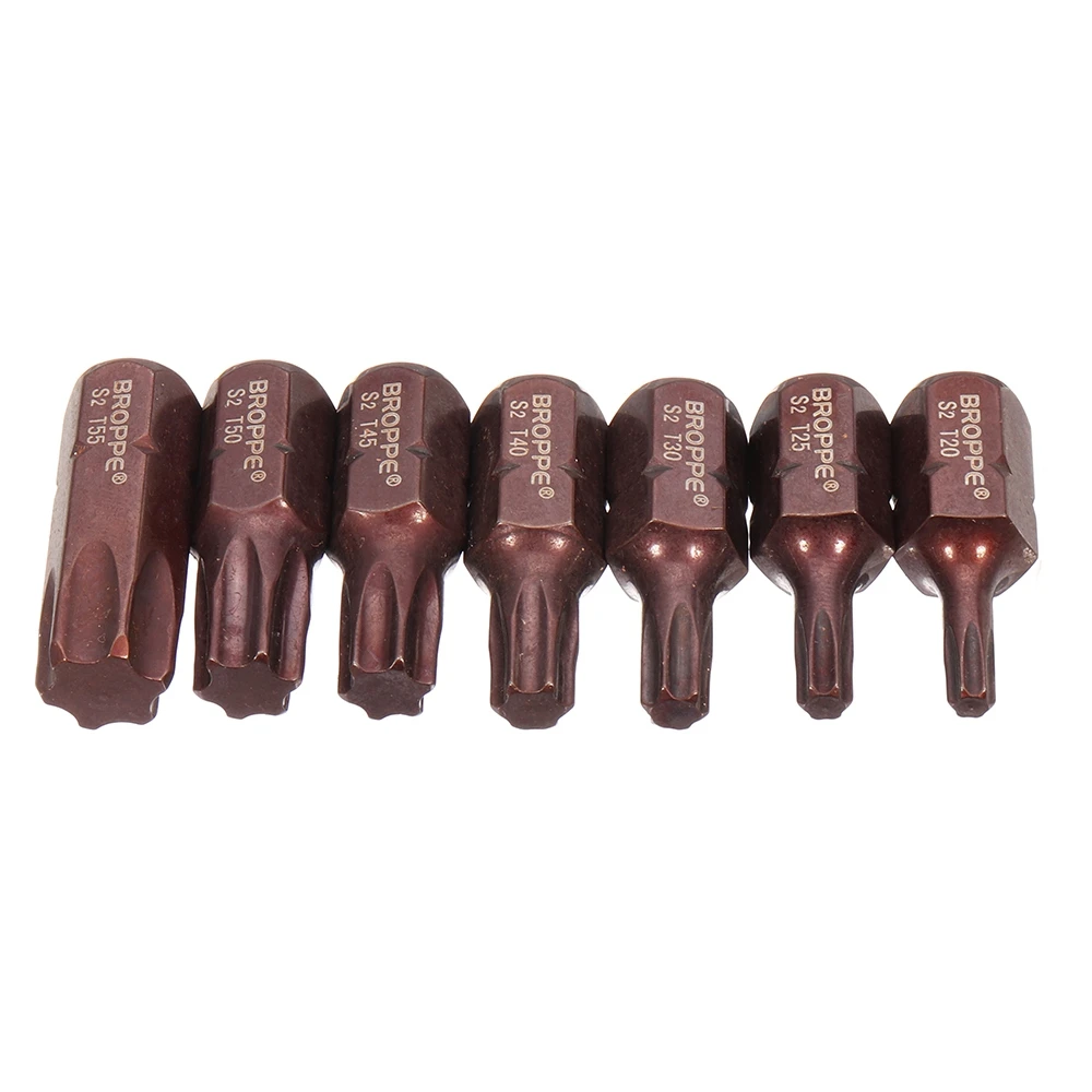 Broppe 7Pcs T20-55 Torx Screwdriver Bit S2 Steel 10mm Hex Shank for Impact Screwdriver T20/T25/T30/T40/T45/T50/T55