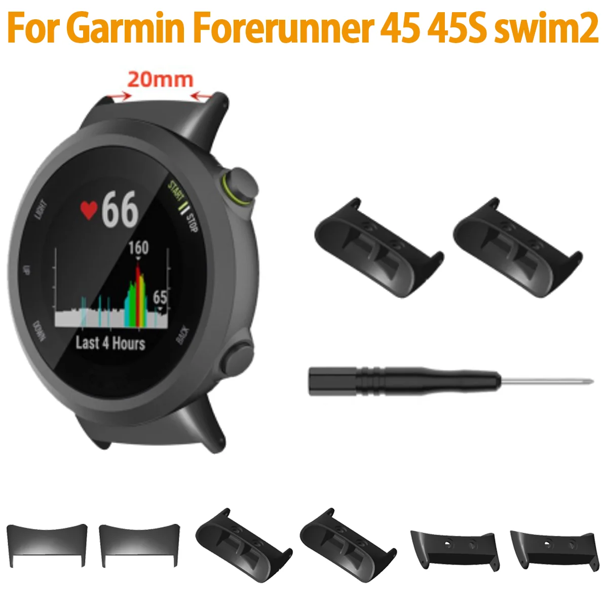 For Garmin Forerunner 45S 45 swim2 Watch Band Adapter Connector Metal Watch Strap Bumper Connectors 2PCS（1 pair）20mm width