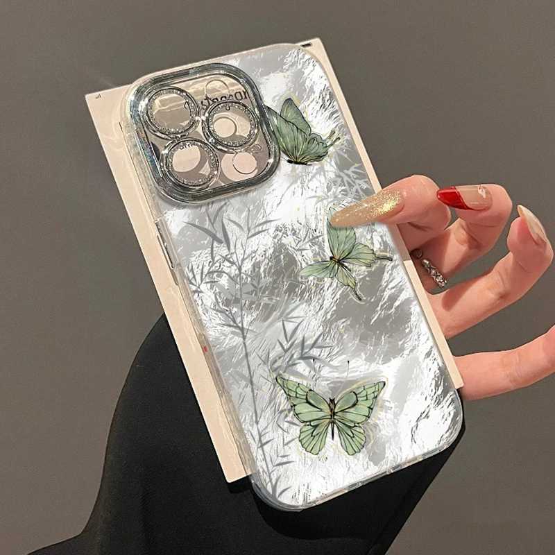 

Butterfly Swallowtail Case For iPhone 17 15 14 13 16 Pro Max Plus 11 12 15 8 7 XS XR Cases Electroplated Len Protector INS Coque
