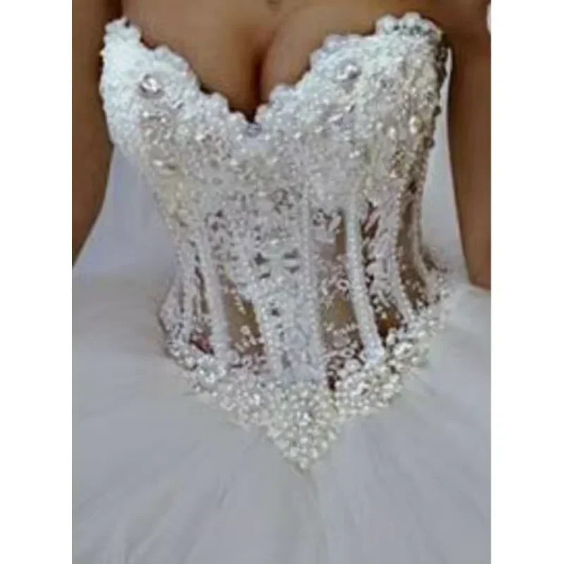 فستان زفاف مخصص لؤلؤ مطرز بالخرز، ثوب حفلة منتفخ، مصنوع حسب الطلب، فستان زفاف، 2023