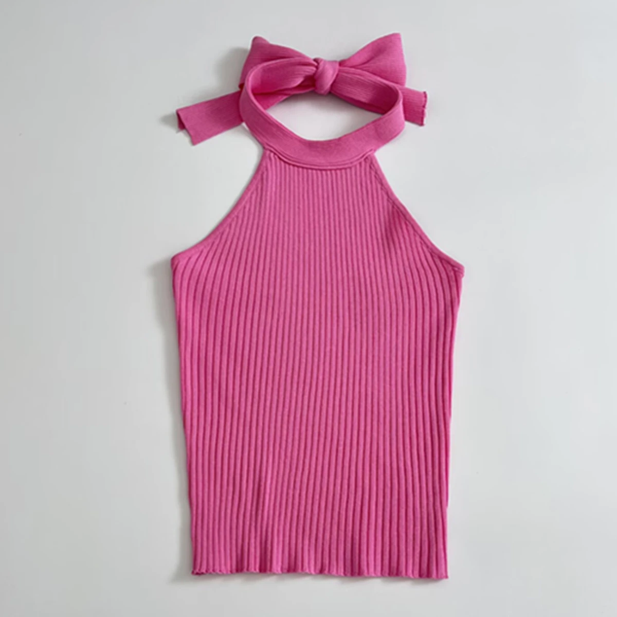 

Maxdutti Ins Fashion Blogger Rose Red Sexy Halter Tank Tops Backless Vocation Summer T-shirt Women