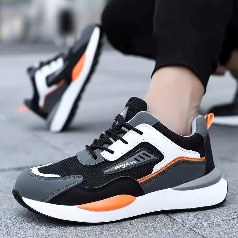 mens casual breathable steel toe covers work safety shoes worker tooling security boots summer insulated sneakers safe footwear