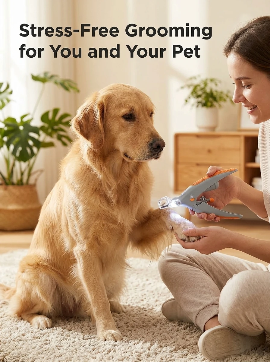 Pet Nail Clippers with LED Light Professional Dog and Cat Grooming Trimmer for Safe Precise Trimming and Polishing