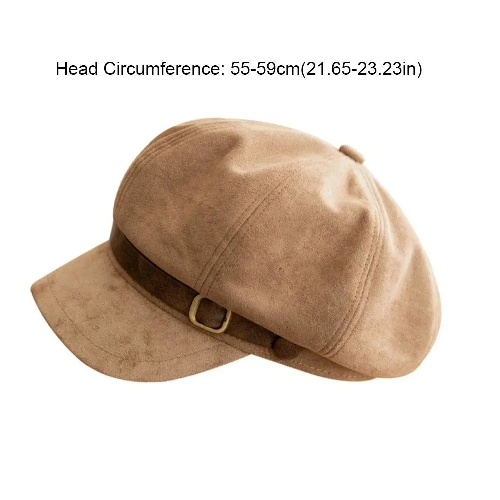 Versatile Warm Suede Berets Windproof Flat Top Newsboy Hat Melard Style Solid Color Women Octagonal Hat Autumn Winter