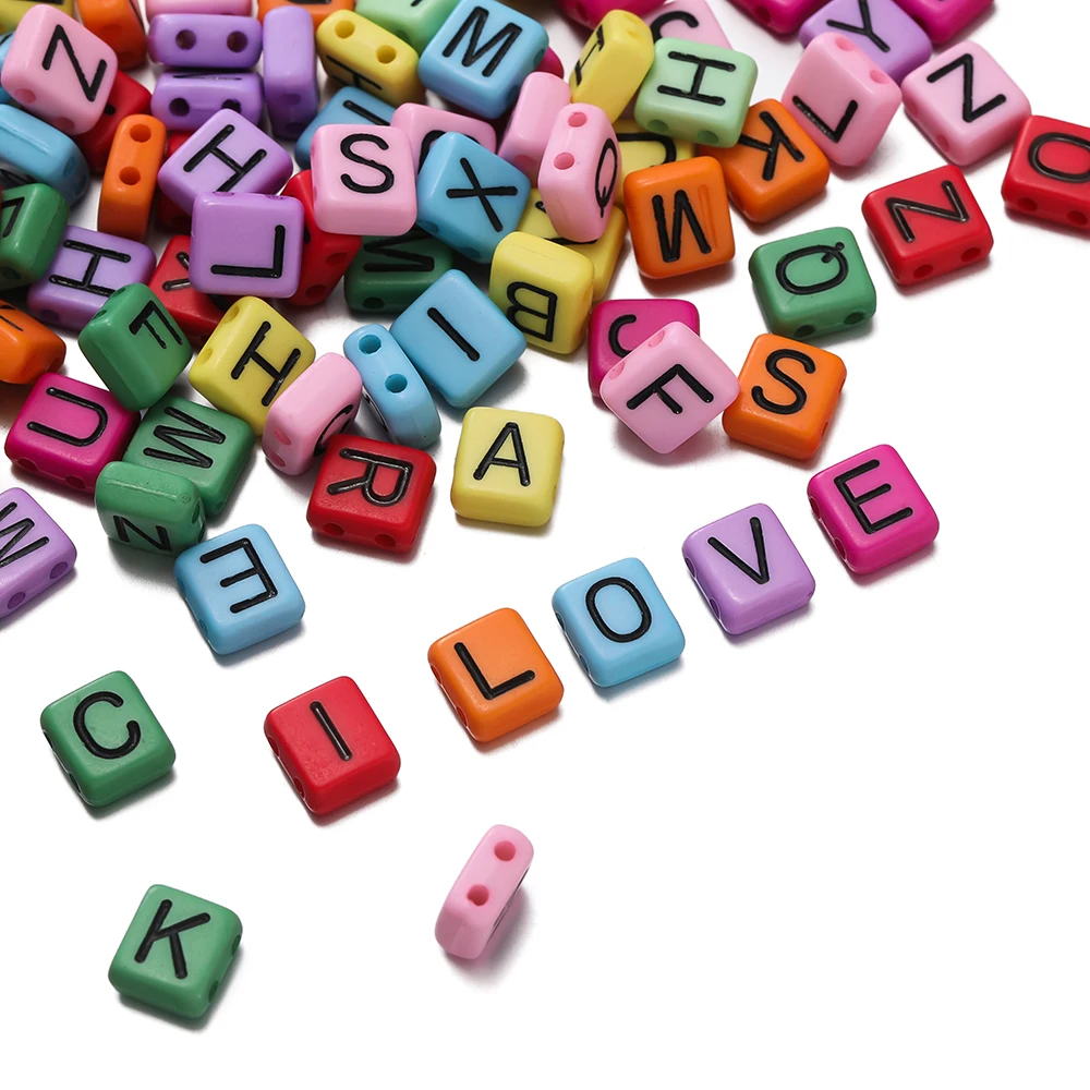 50pcs Double Hole Acrylic Random Letter Beads Square Loose Spacer Beads for DIY Necklaces Bracelets Jewelry Making Accessories