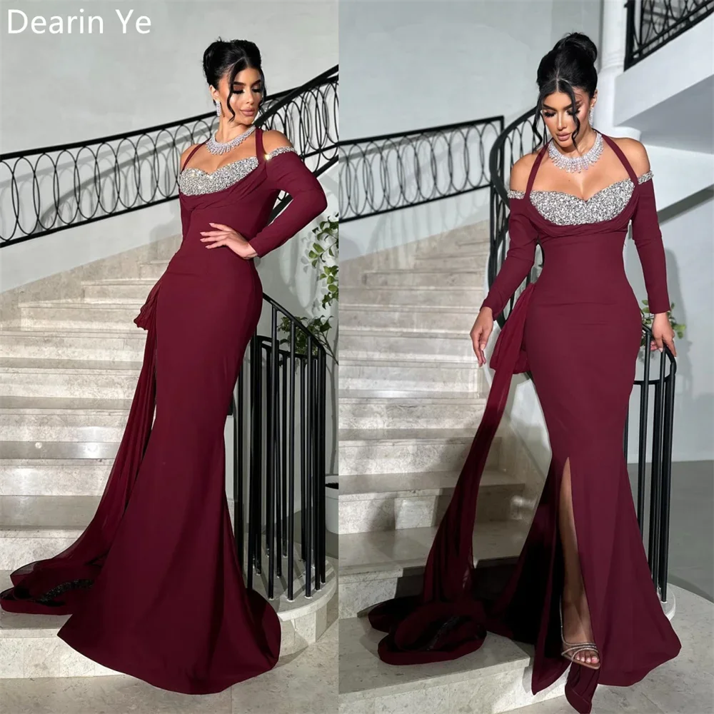 

Customized Evening Dress Prom Dearin Halter Mermaid Floor Length Skirts Hugging Beading Bespoke Occasion Dresses Saudi Arabia Fo