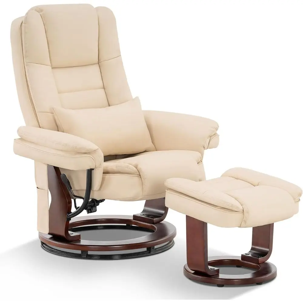 

Cream White Swivel Recliner with Ottoman and Vibration Massage for Small Spaces