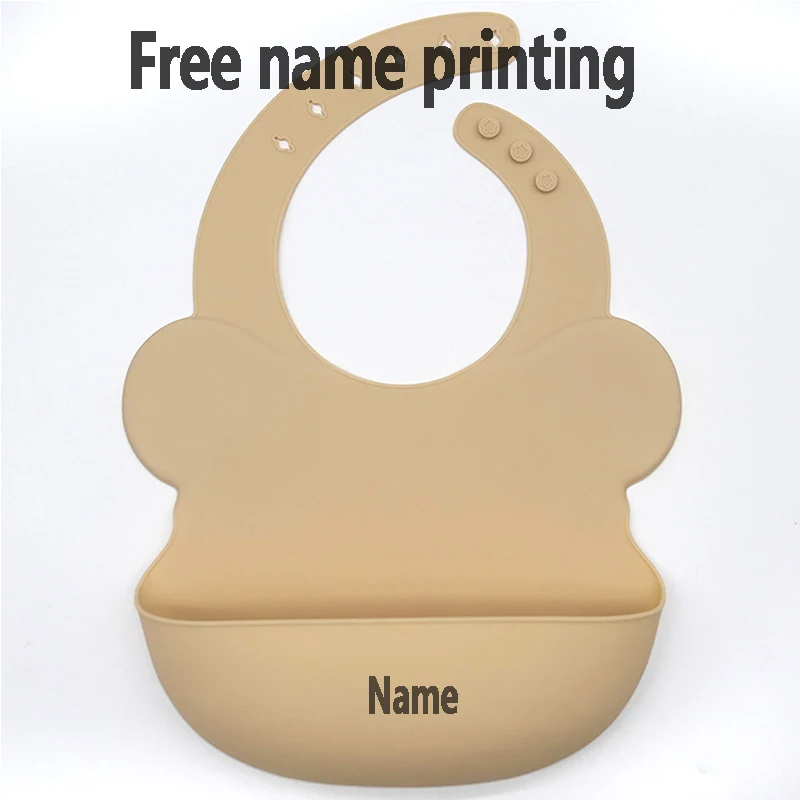 Baby eating silicone bib, baby waterproof bib, complementary food, free printing of name, personalized customization