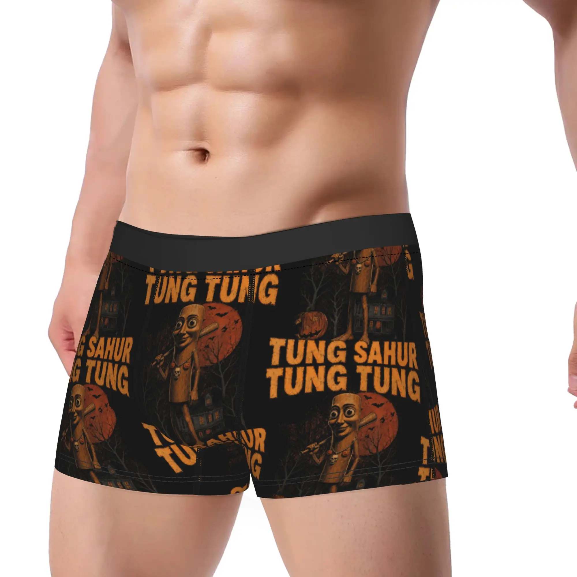Vintage Halloween Tung Tung Sahur Pumpkin Scary Boxer Shorts Pouch Underwear Trenky Shorts Briefs Man Underpants Plus Size