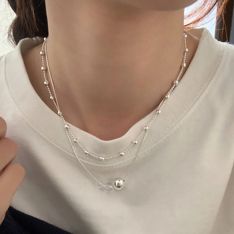 Nowy 45cm nowy 925 srebro koralik łańcuszek z kulkami Choker gładki naszyjnik dla kobiet dziewczynki biżuteria ślubna NK196